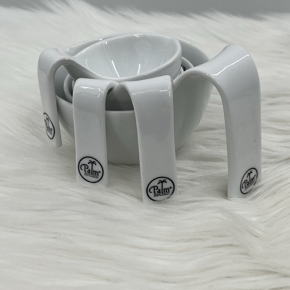 Set of 4 Palm Restaurant Semi Stackable Measuring Cups White Ceramic